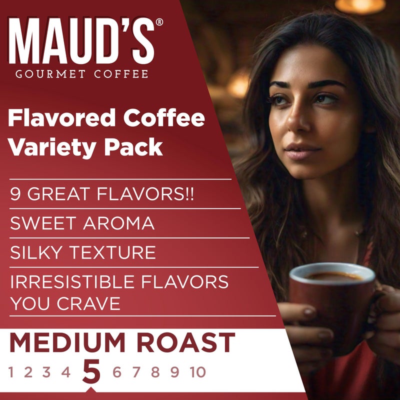 Maud's Flavored Coffee Pods Variety Pack, 40 ct, 9 Assorted Flavors, Medium Roast Flavored Coffee in Recyclable Single Serve Pods – 100% Arabica Coffee, Compatible with Keurig K Cups Maker - Image 3